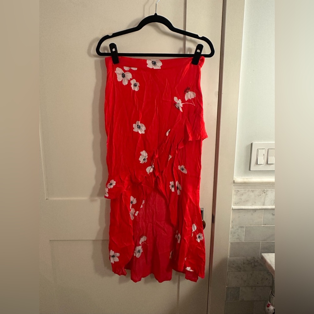 Bardot Red Floral Midi Skirt